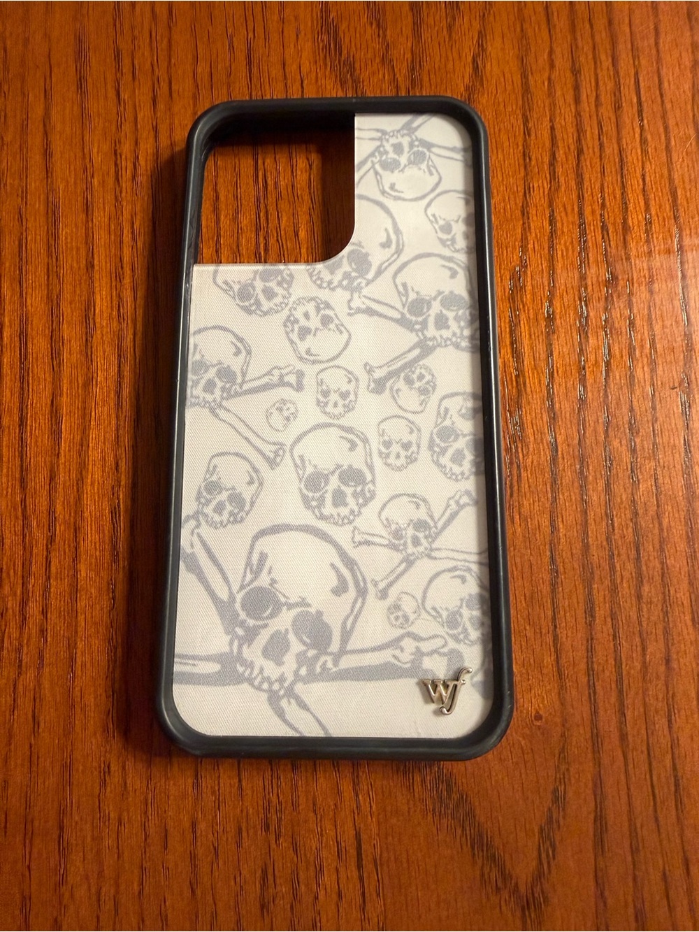 Wildflowers White & Gray Skull Pattern Phone Case with Black Trim